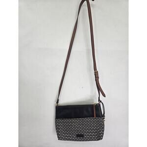Fossil Fiona Striped Crossbody Bag Black White Geometric Shoulder Purse Key Fob